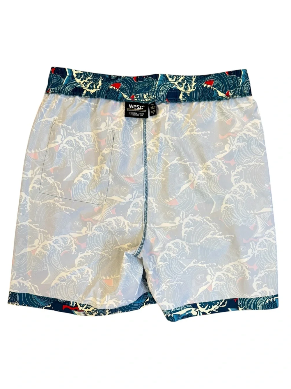 WESC Austin Koi Fish Print Unisex Pull-On Woven Shorts Teal Blue Mens M Womens L